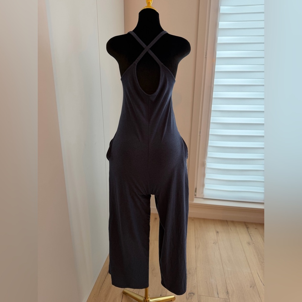 Fabletics Cloud Jersey Wide Leg Onesie in Deep Navy Heather | Off-Duty Muse - Picture 2 of 4